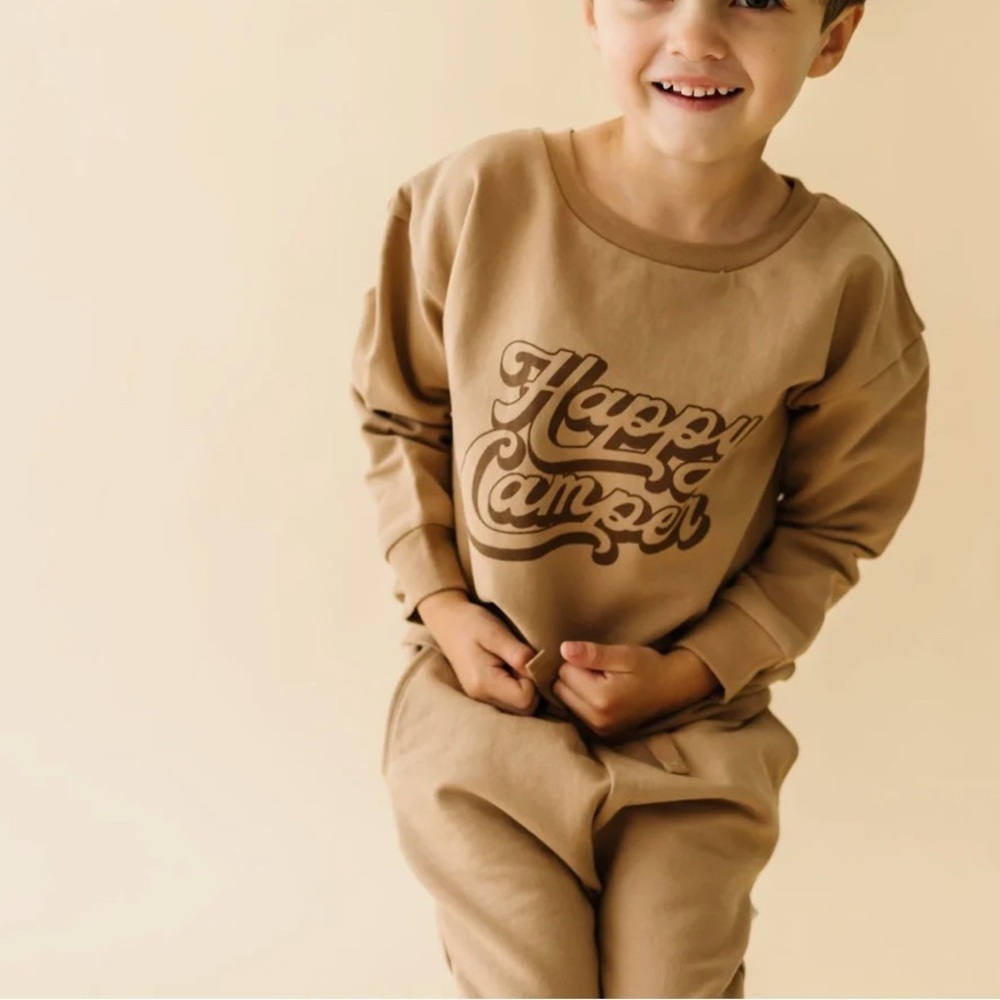 NWT, MakeMake Organics Organic Fleece Sweatshirt - Happy Camper, 18-24 M